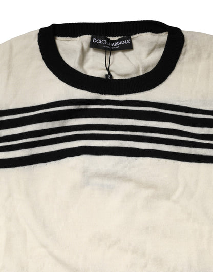Black White Stripe CrewNeck Pullover Sweater