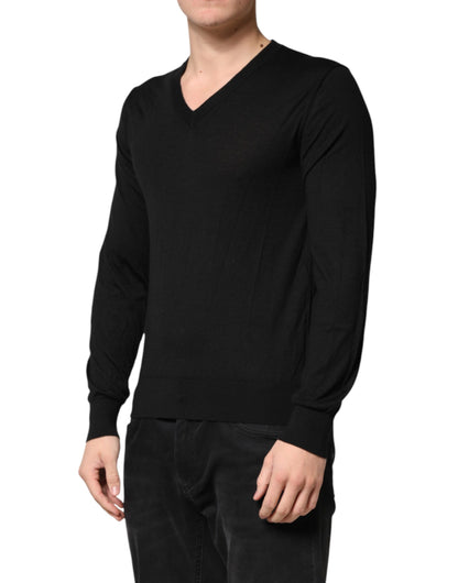 Black Cashmere V-Neck Men Pullover Sweater