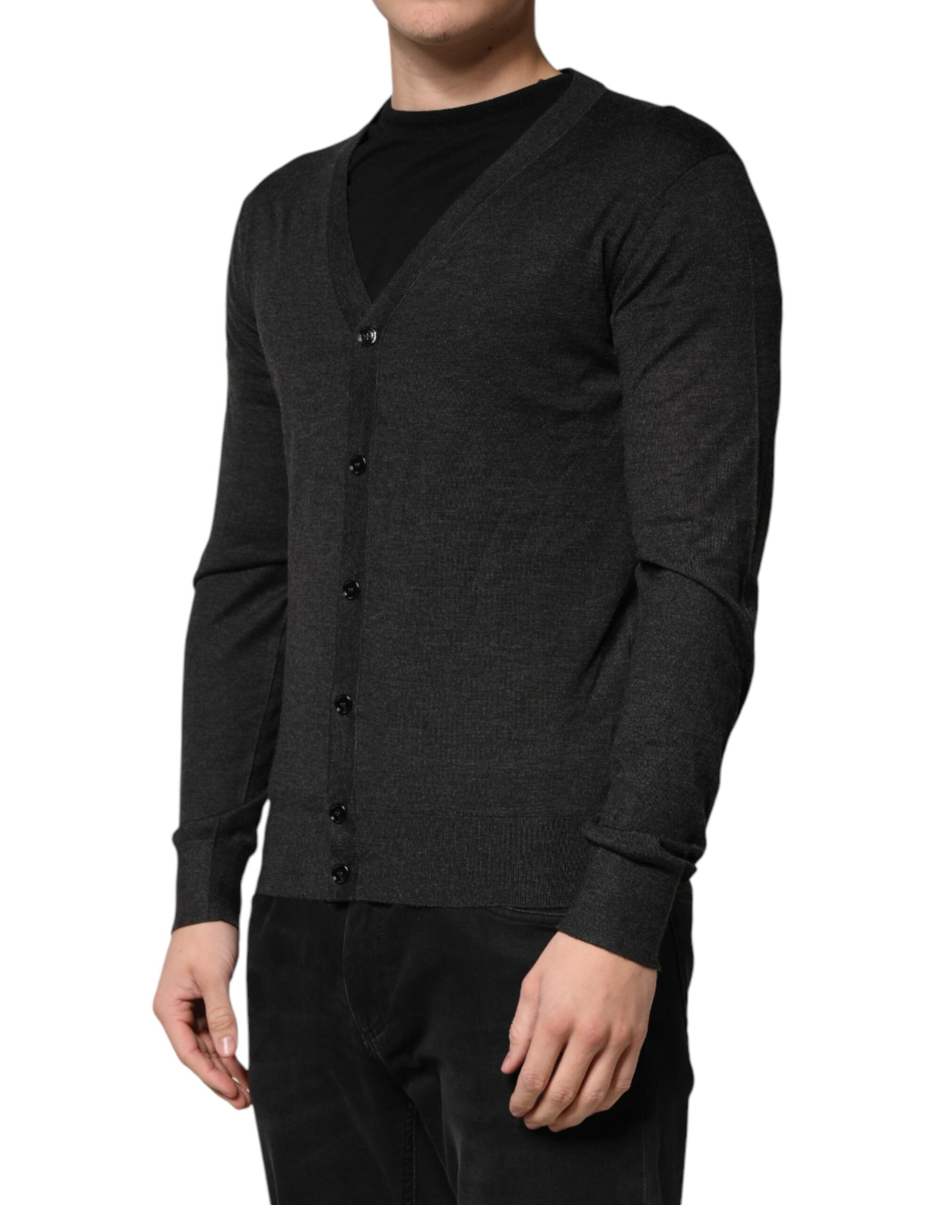 Black Cashmere Buttoned Men Cardigan Sweater