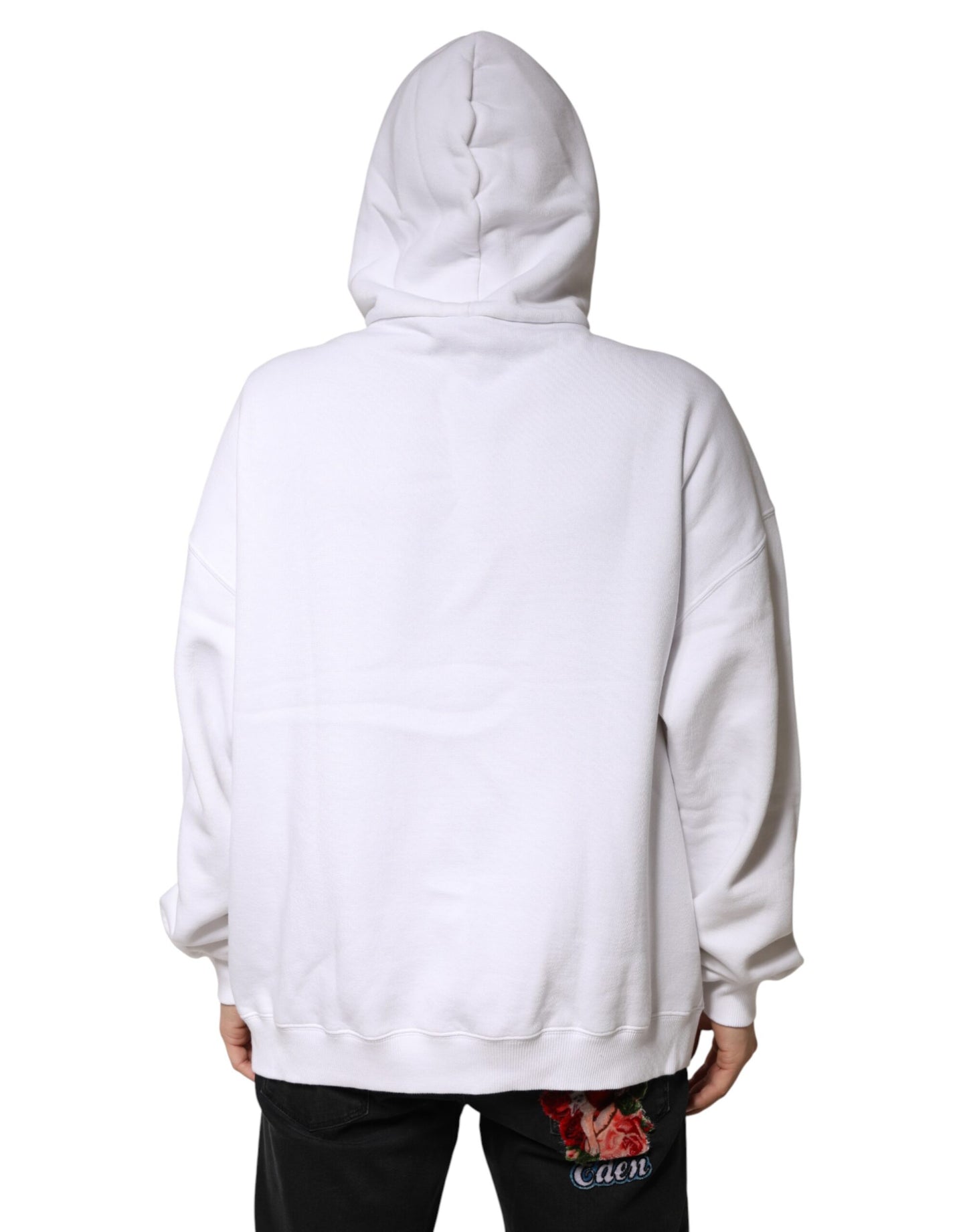 White Logo Cotton Hooded Sweatshirt  Sweater