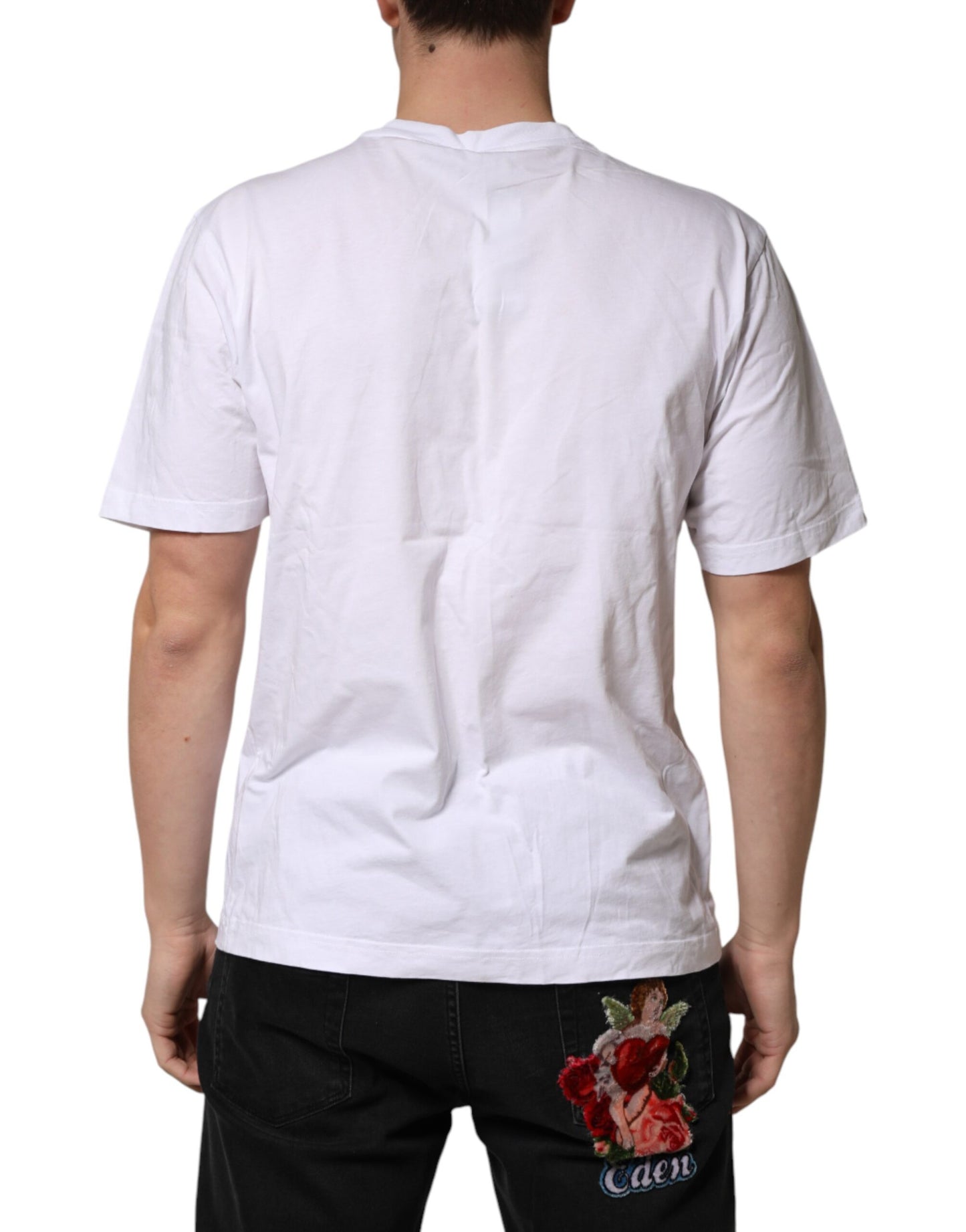 White Graphic Cotton Men Crew Neck T-shirt