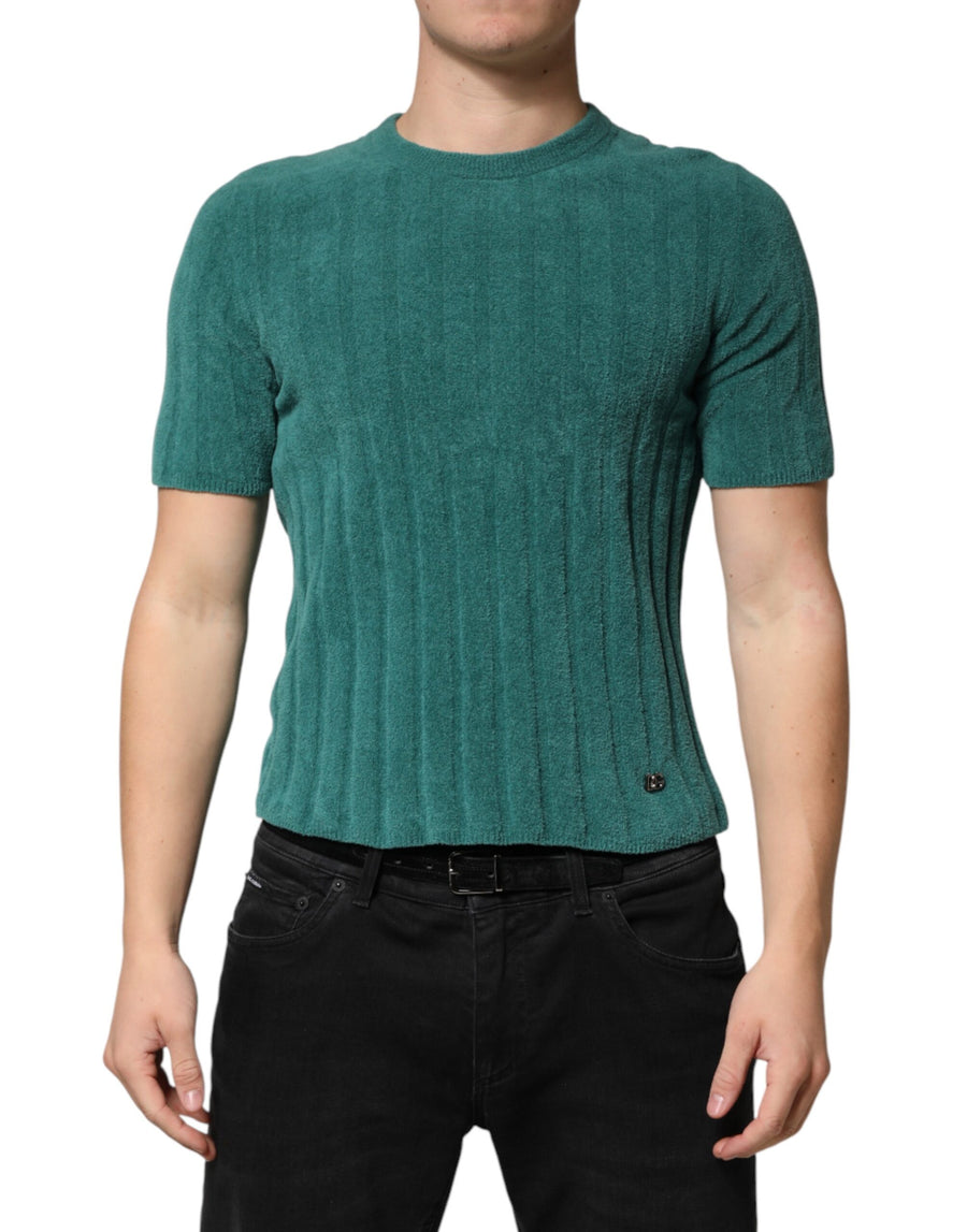 Dark Green Cotton Blend Men Crew Neck T-shirt
