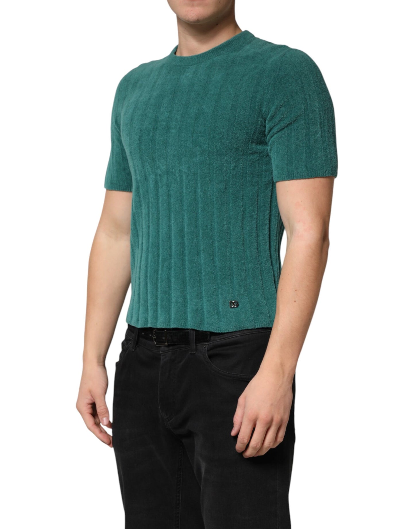 Dark Green Cotton Blend Men Crew Neck T-shirt