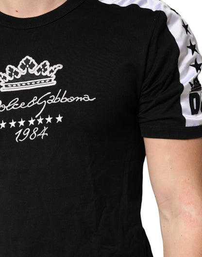 Black Logo Print Cotton Crewneck Men T-shirt