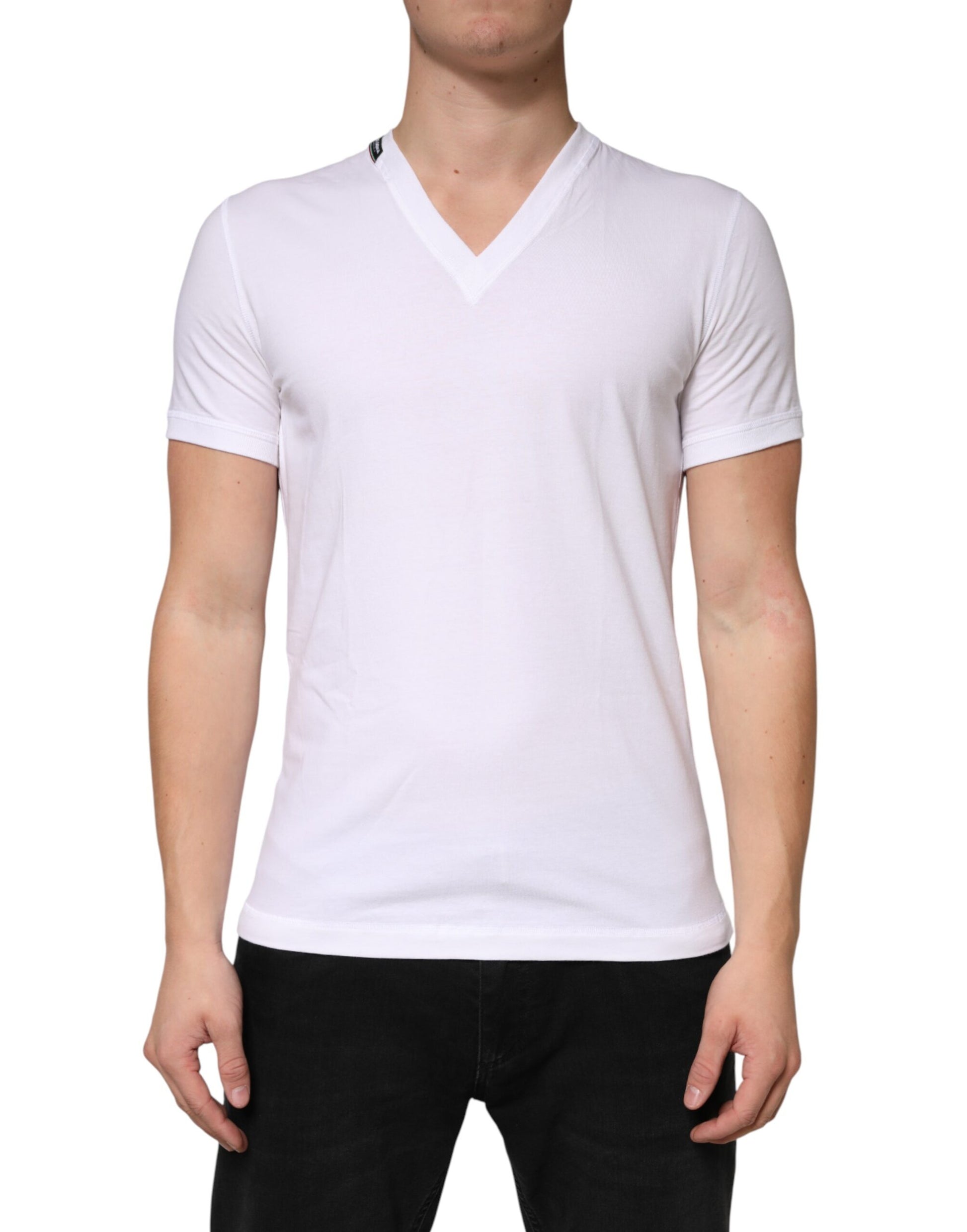 White Cotton Deep V-Neck Underwear Tee T-shirt