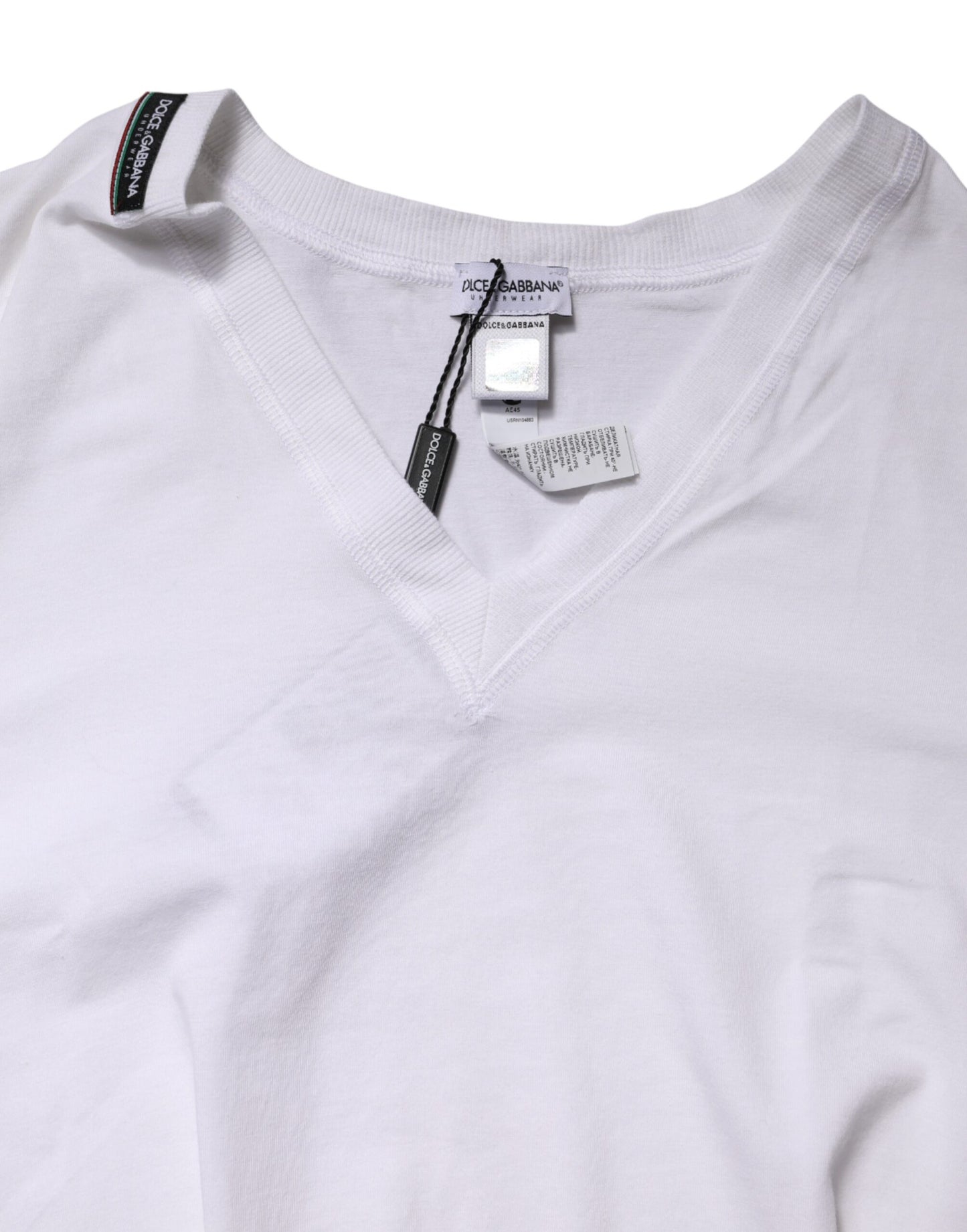 White Cotton Deep V-Neck Underwear Tee T-shirt