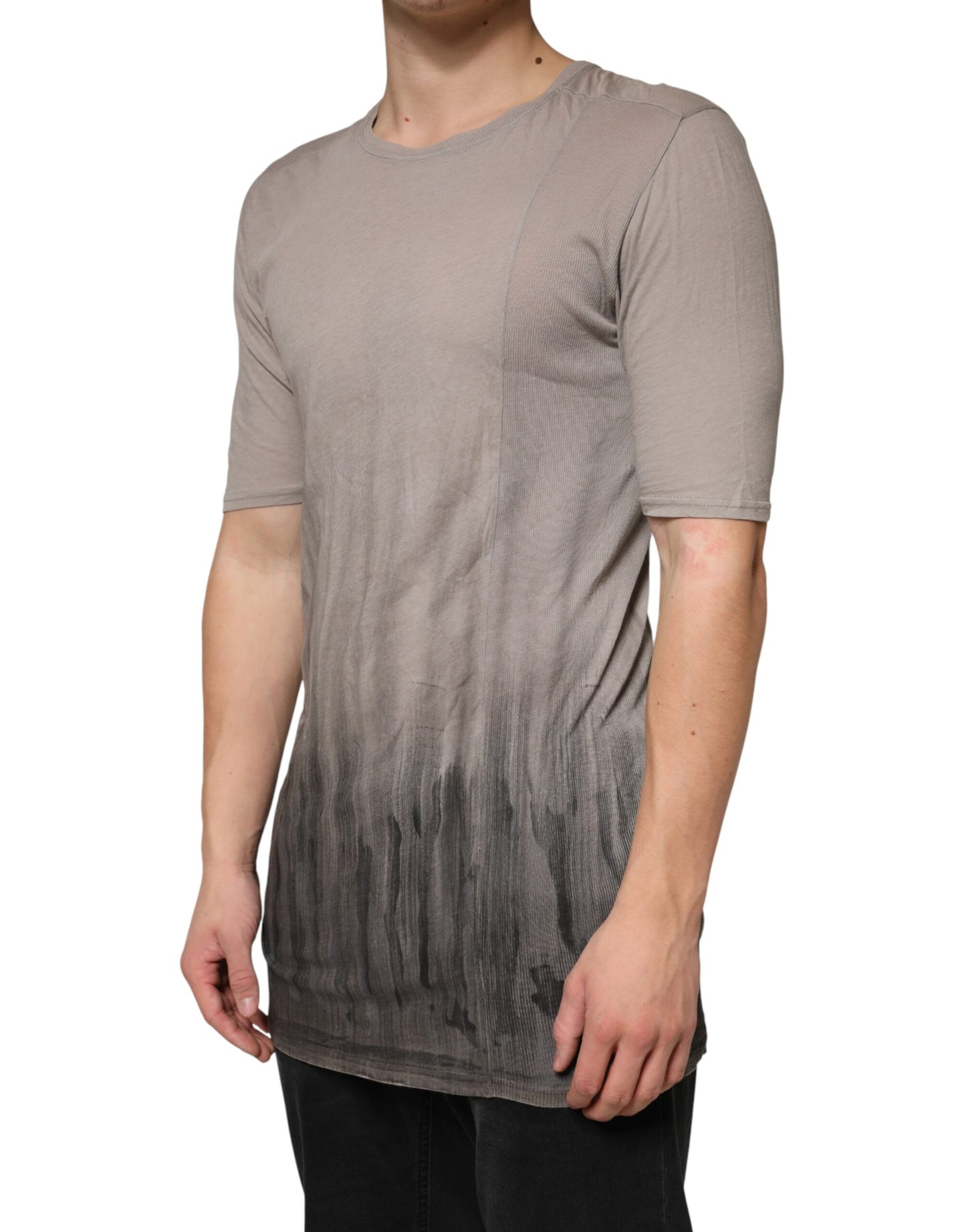 Gray Two Tone Cotton Round Neck Short Sleeves T-shirt