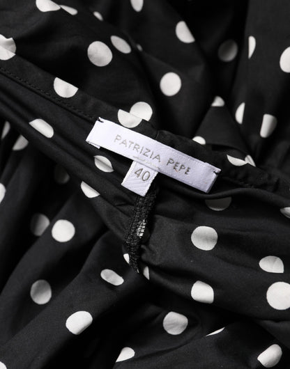 Black White Polka Dot Short Sleeves Mini Dress