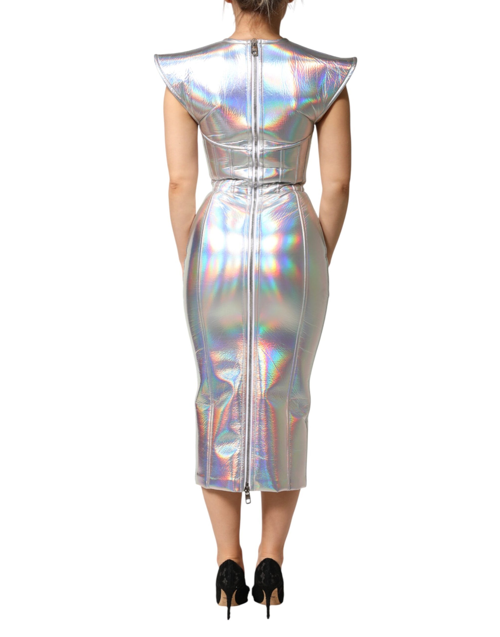 Silver Iridescent Bodycon Sheath Midi Dress
