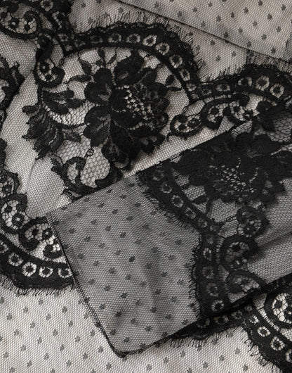 Black White Lace Silk Blend MaxiSheath Dress