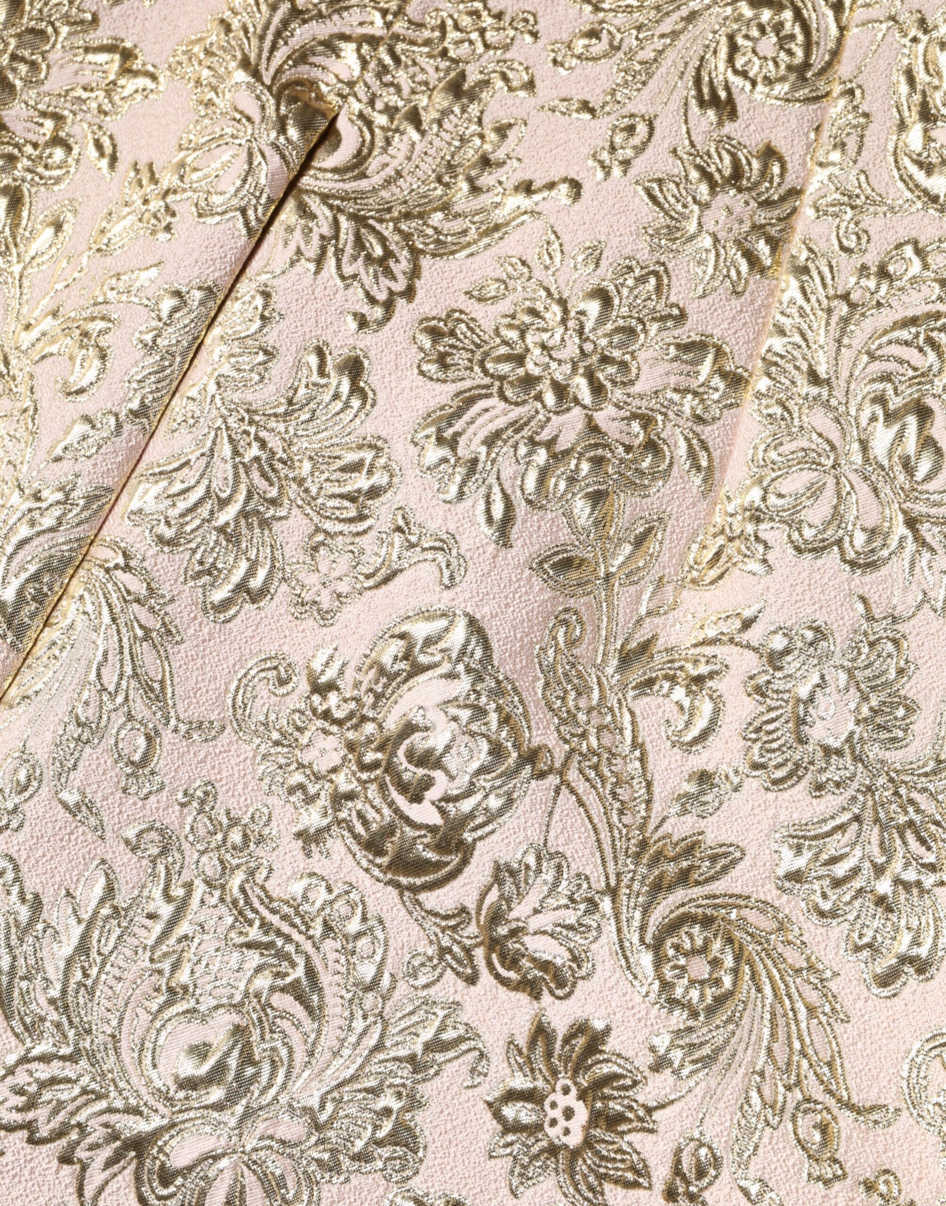 Beige Gold Floral Brocade Sleeveless Dress