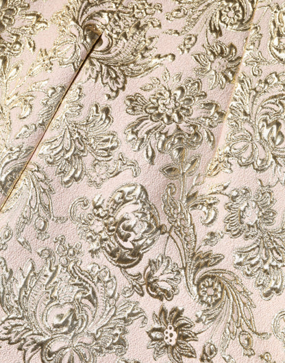 Beige Gold Floral Brocade Sleeveless Dress