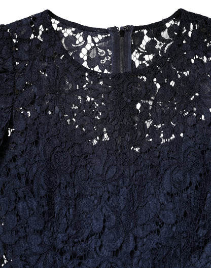 Blue Lace Ruffle A-line Knee Length Dress