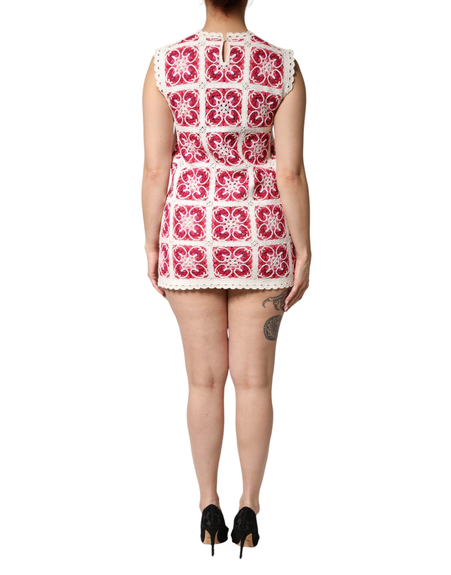 Multicolor Brick Stitched Crochet Mini Dress