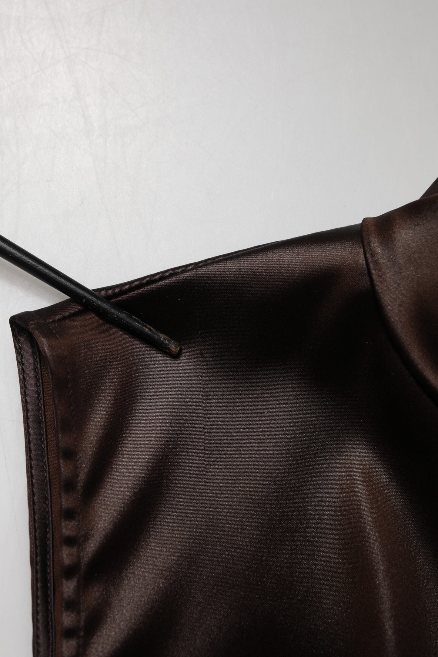 Brown Satin Sheath Midi SleeveLess Dress