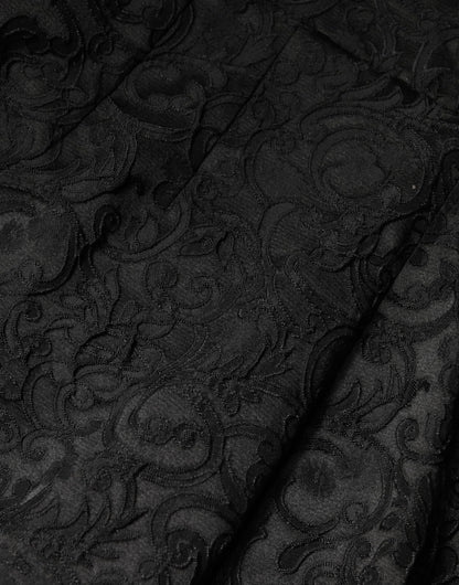 Black Floral Brocade High Waisted Trouser Pants