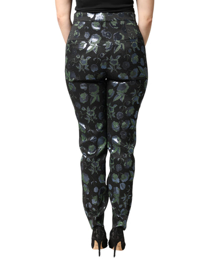 BlueGreen Floral Metallic Slim Trouser Pants