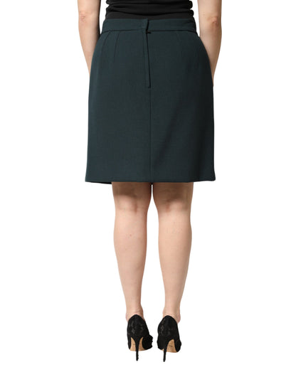 Dark Green Mid Waist Pencil Cut Mini Skirt