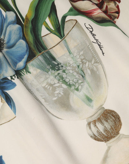 White Floral MidWaist Pencil Cut Midi Skirt