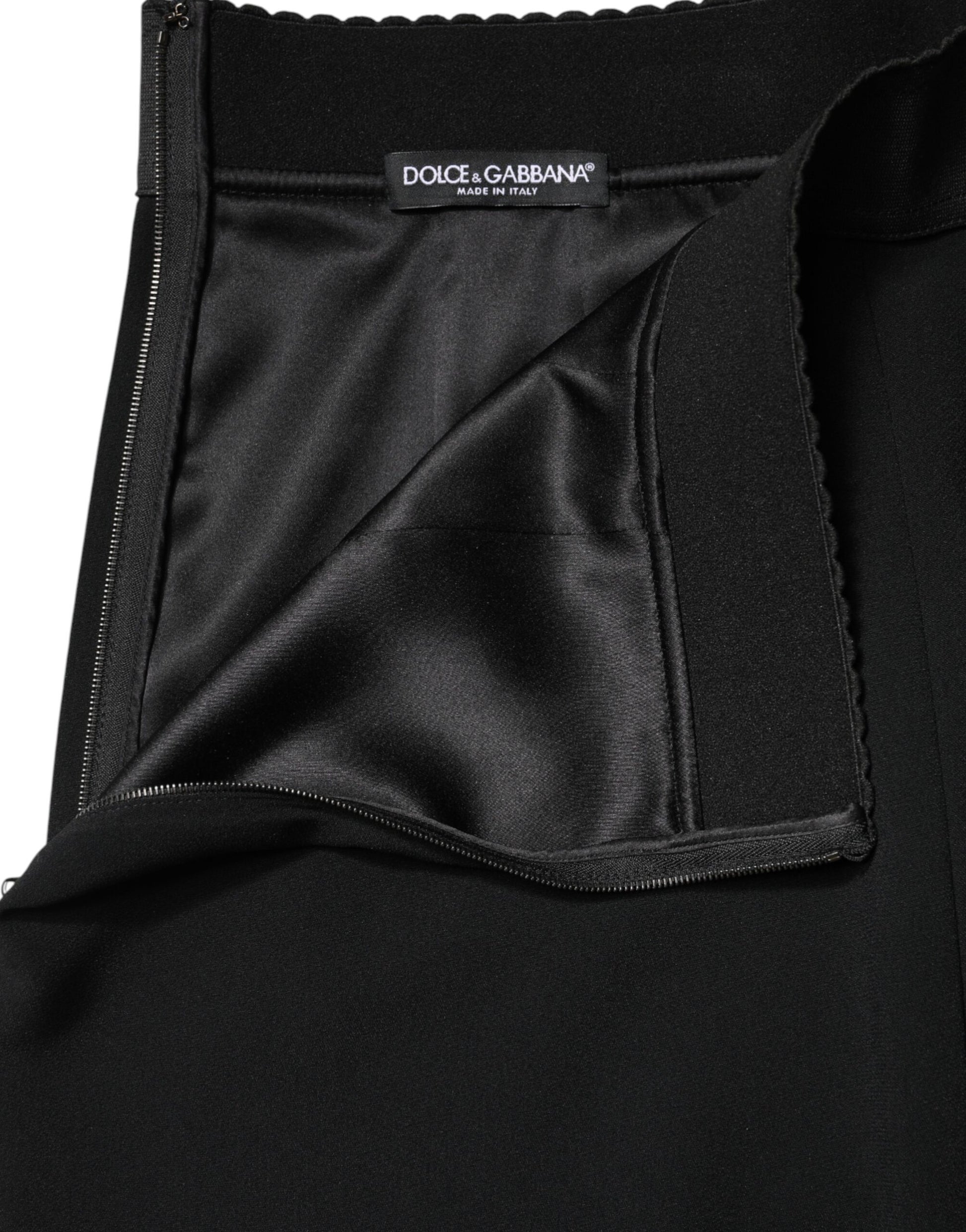 Black Mid Waist A-line Knee Length Skirt