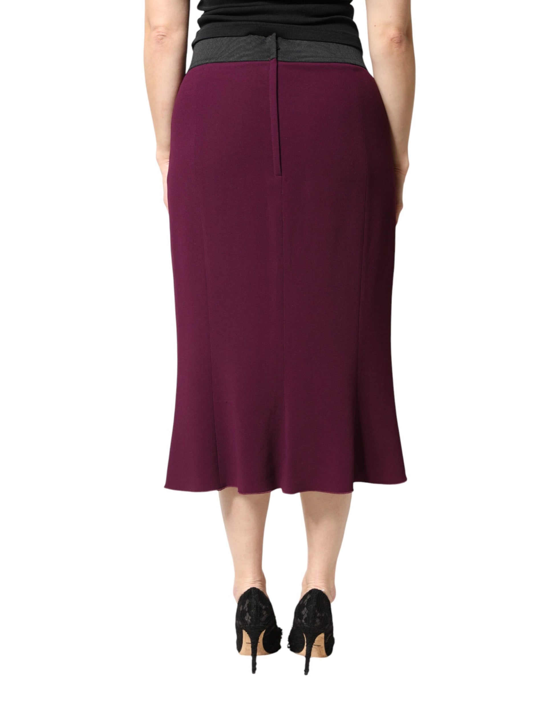 Maroon Mid Waist Pencil Cut Midi Skirt