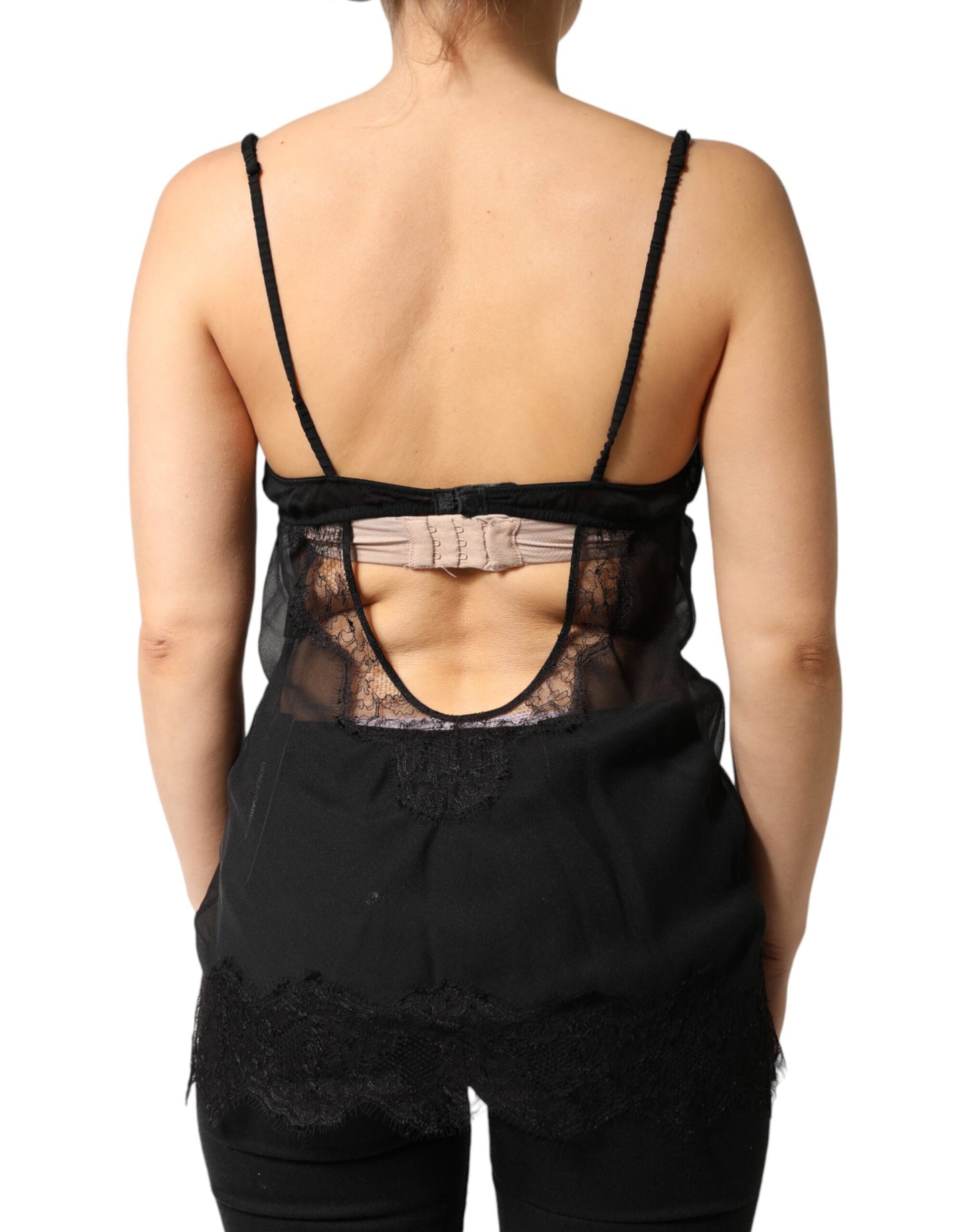 Black Silk Floral Lace Chemise Lingerie Top
