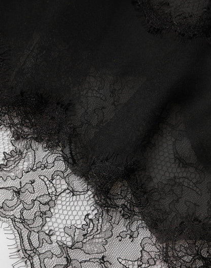 Black Silk Floral Lace Chemise Lingerie Top