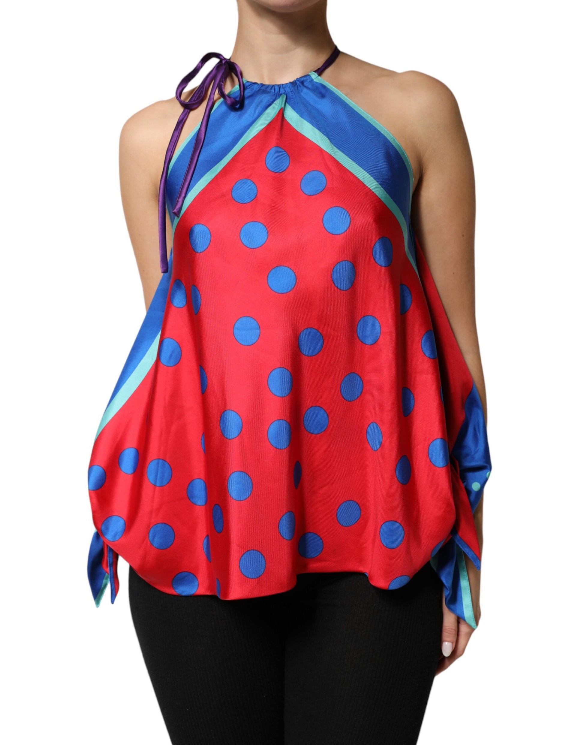Multicolor Polka Dot Tie Halter Blouse  Top