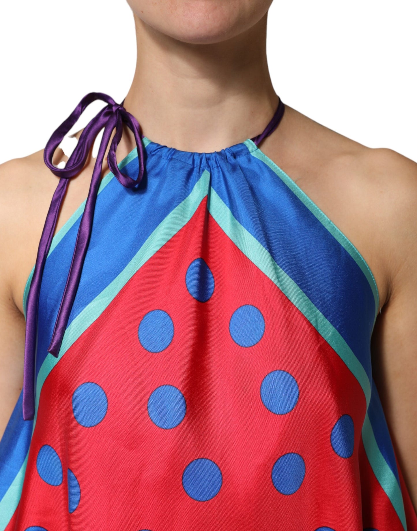 Multicolor Polka Dot Tie Halter Blouse  Top