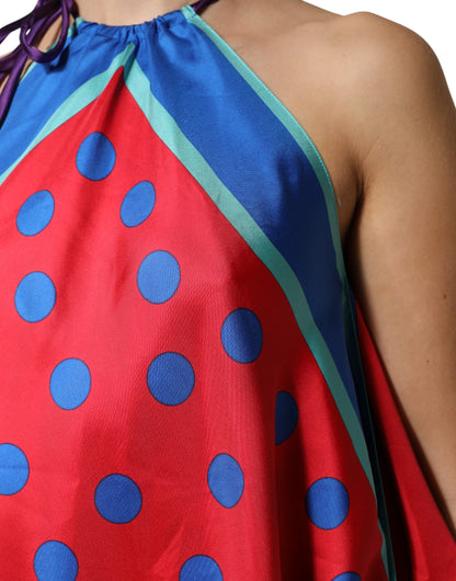 Multicolor Polka Dot Tie Halter Blouse  Top