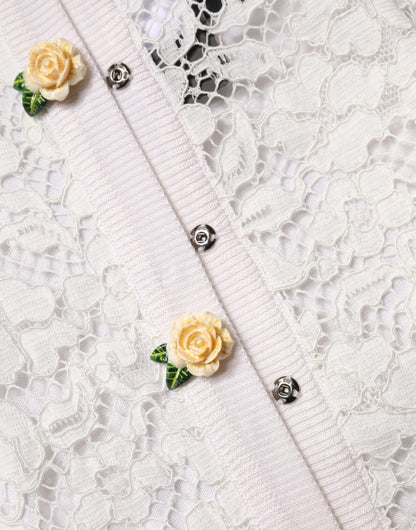 Cream Lace Knit Rose Button Cardigan Sweater