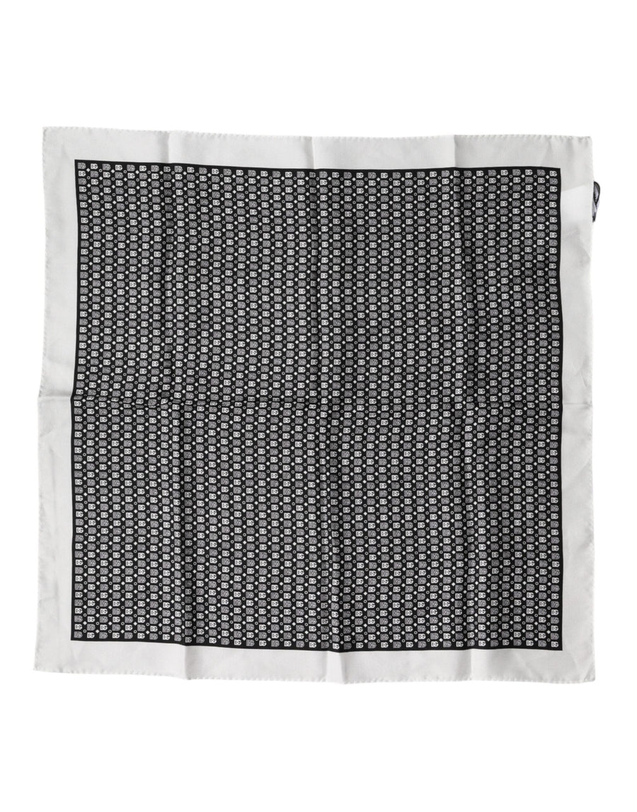 White Black Patterned Square Foulard Scarf