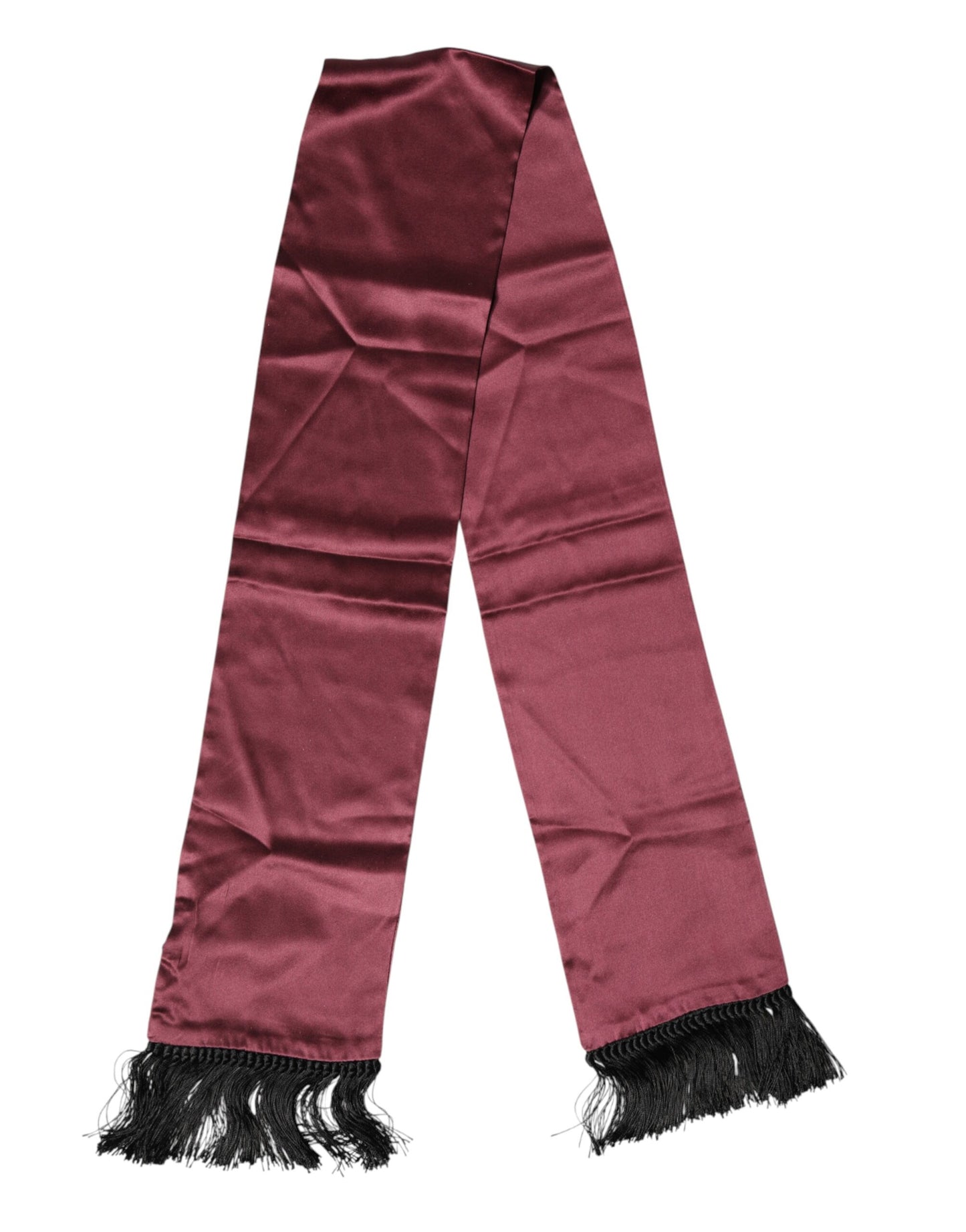 Maroon Silk Satin Fringes Neck Foulard Scarf