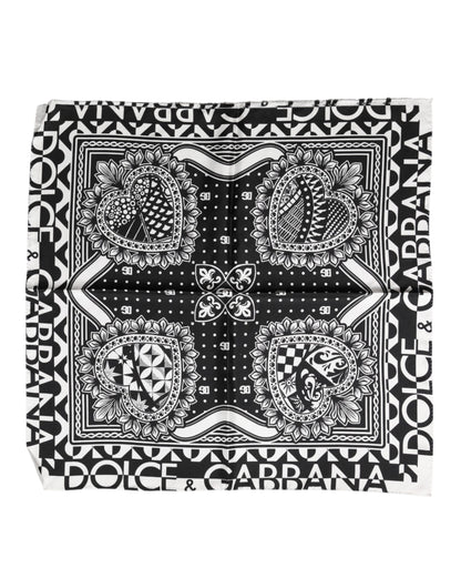 Black Bandana Print Silk Neck Foulard Scarf