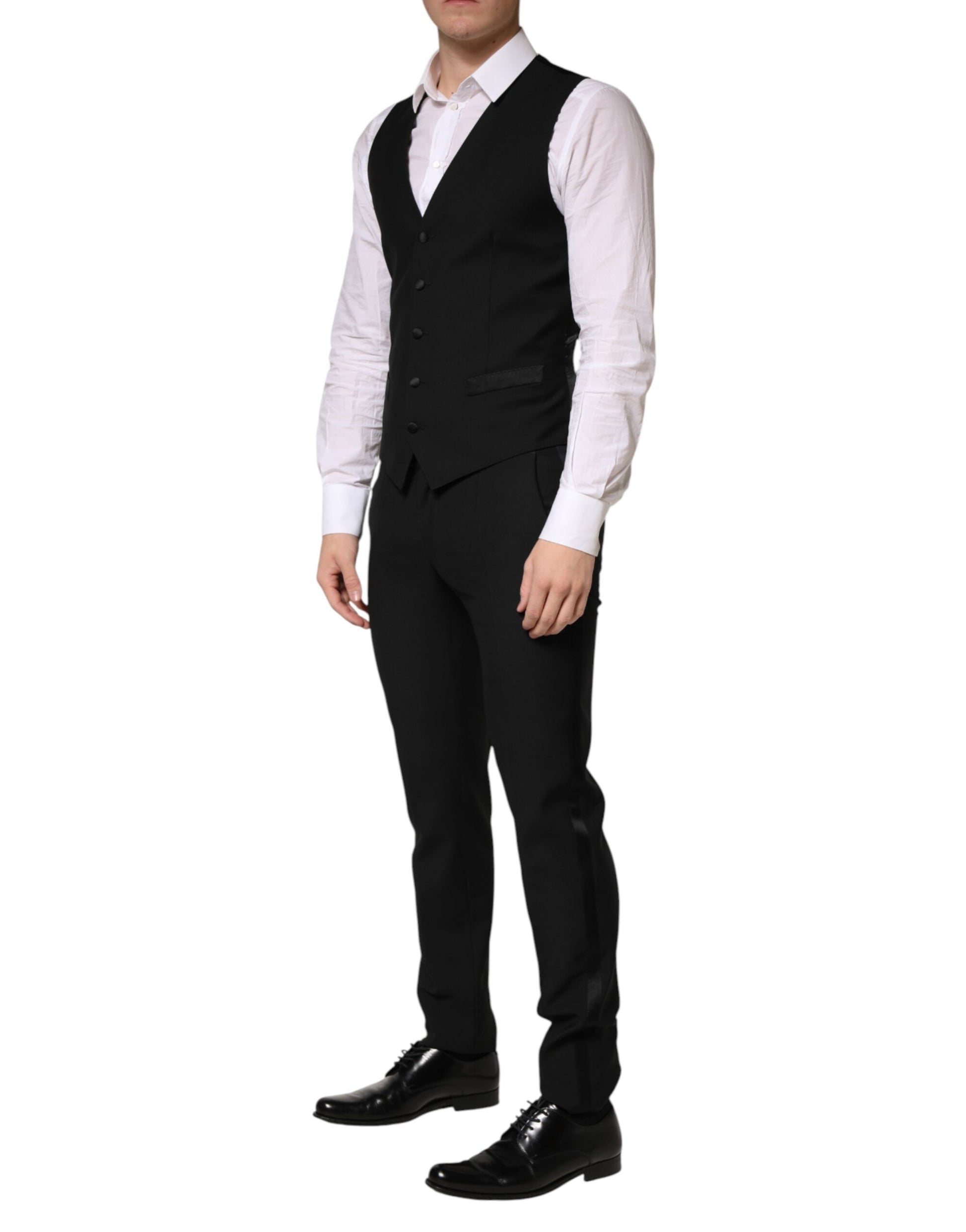 Black Wool Single Breasted 3 Piece Men Suit