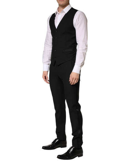 Black Wool Single Breasted 3 Piece Men Suit