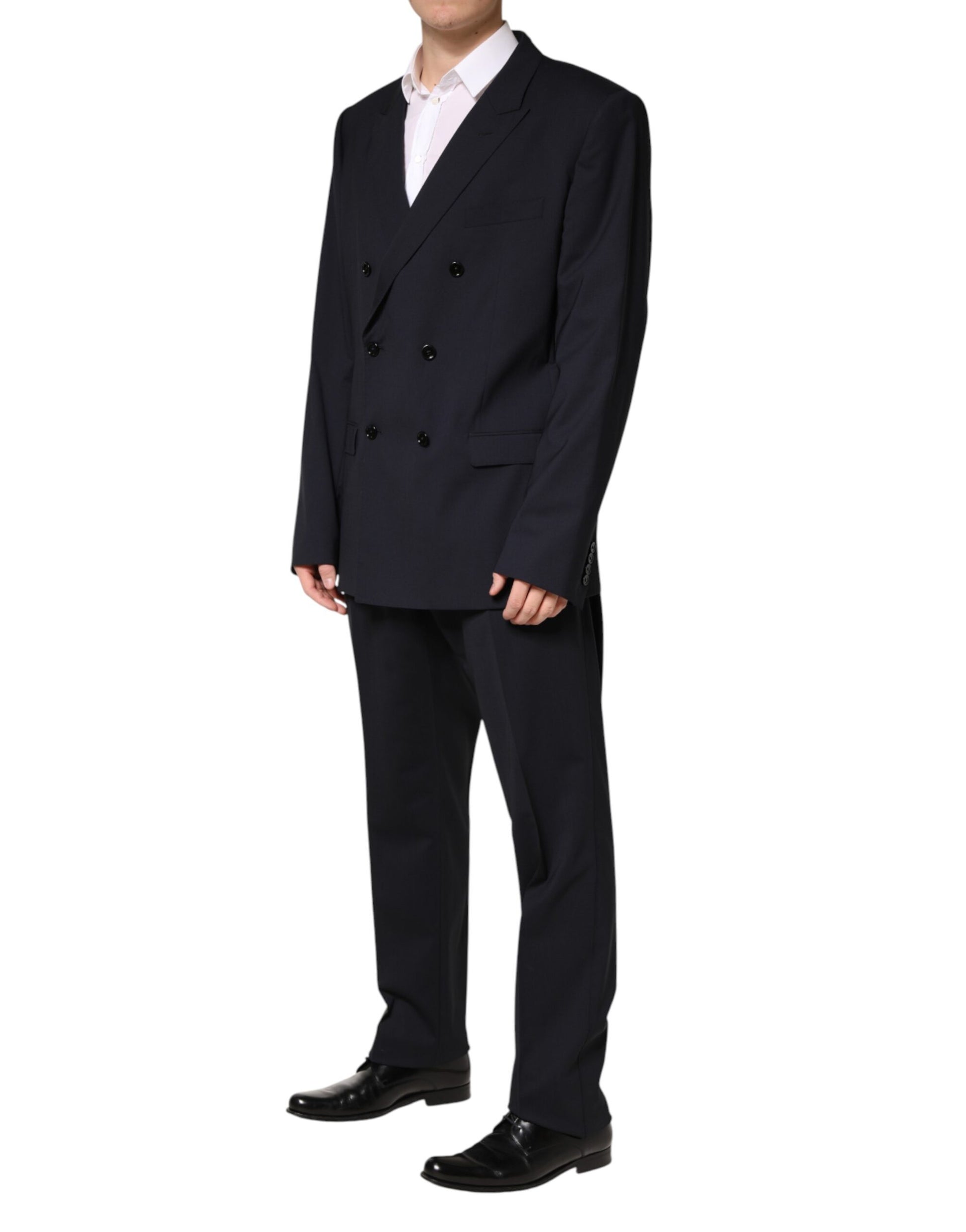 Blue Wool Double Breasted 2 Piece Men Suit