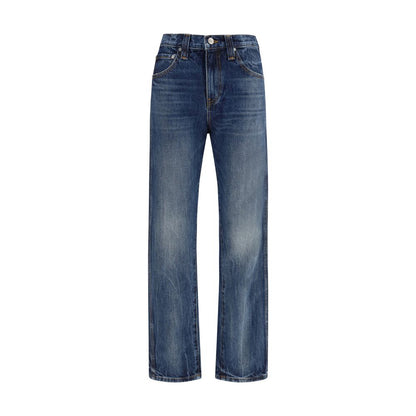 Blue Cotton High-Waisted Jean