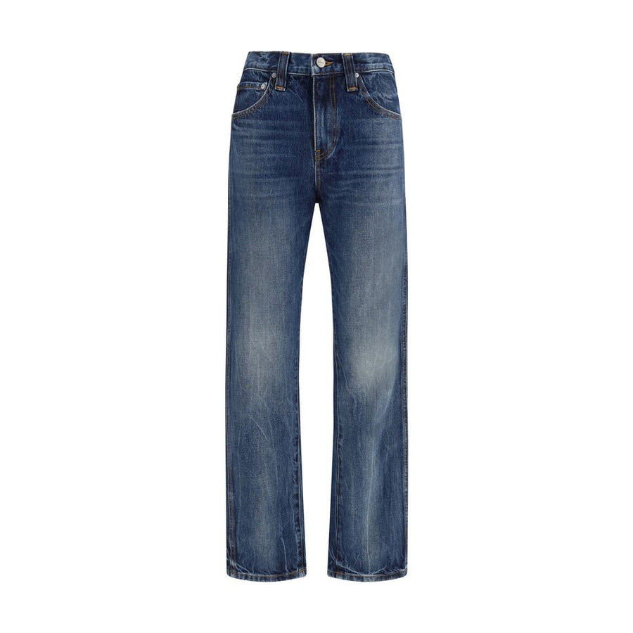 Blue Cotton High-Waisted Jean