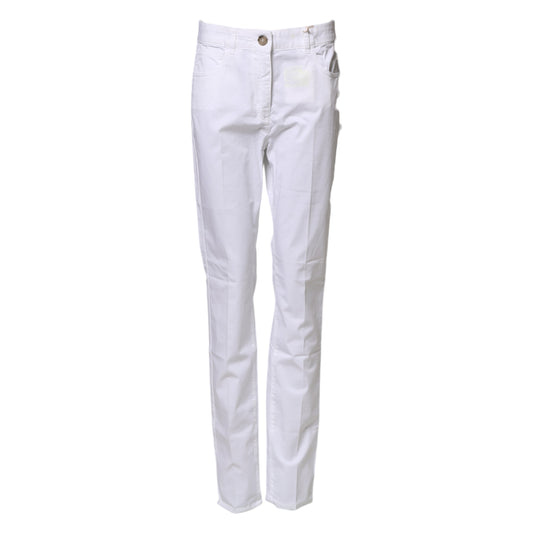 White Cotton Skinny Mid Waist Chino Trouser Pants
