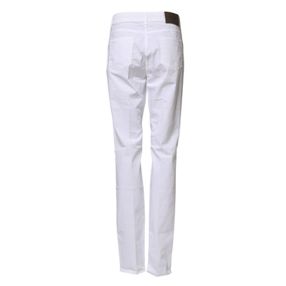 White Cotton Skinny Mid Waist Chino Trouser Pants