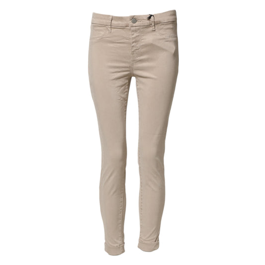Beige Skinny Mid Waist Chino Casual Trouser Pants