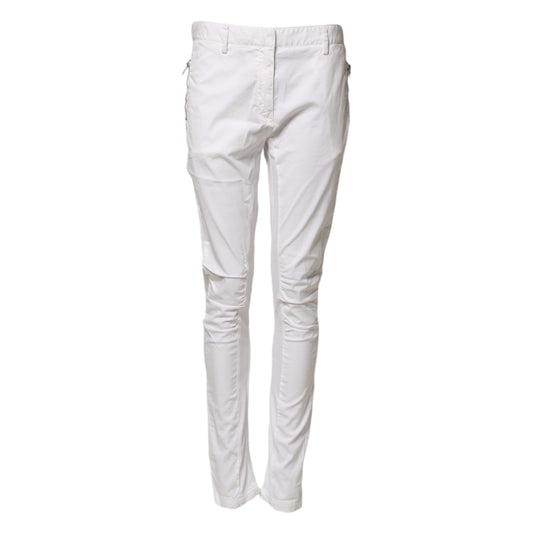 White Mid Waist Skinny Chino Cotton Trouser Pants