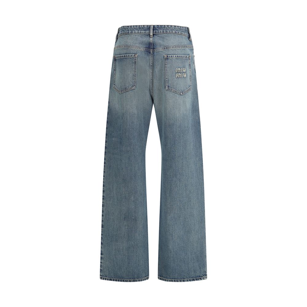 Blue Cotton Straight-Leg Jeans