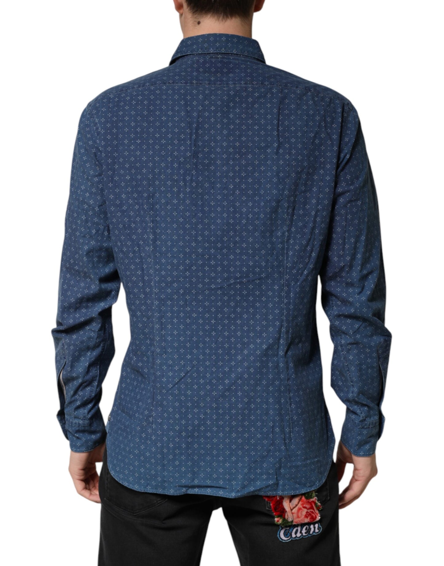 Blue Button Down Long Sleeves Men Shirt
